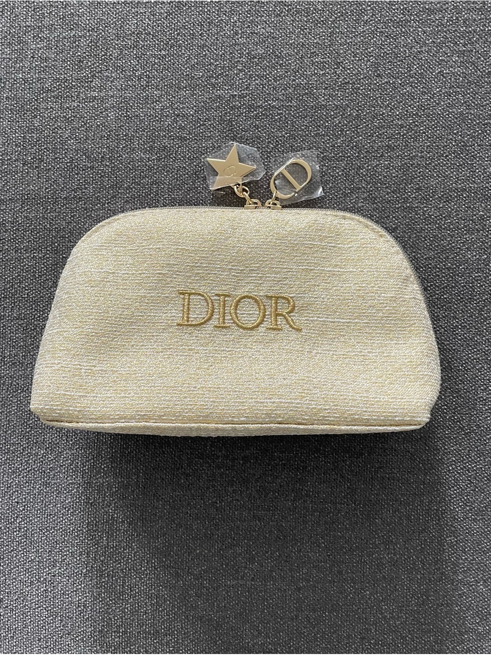 Dior Metallic Gold Embroidered Logo Cosmetic Pouch Make Up Bag